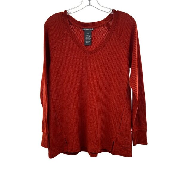 Chelsea & Theodore Waffle Knit Long Sleeve Top Burnt Orange Size Small - Picture 1 of 8